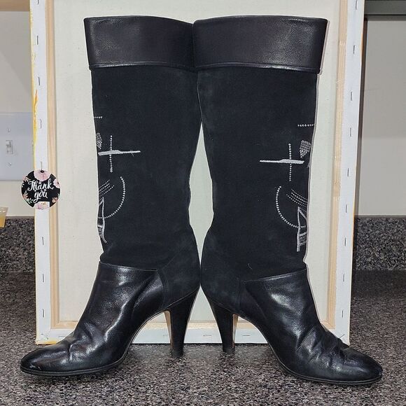 Rare Vintage Balizza Italy Pollini Leather High Heel Round Toe Boots Size 37 - Picture 2 of 13